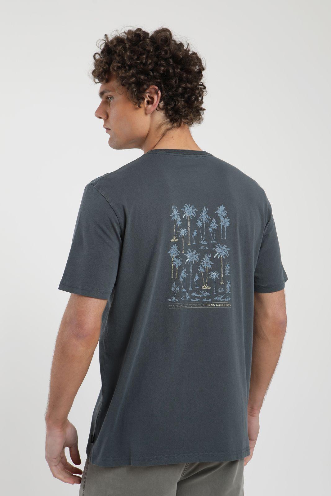 Polera hombre manga corta Palmeras azul Algodón orgánico Froens-3