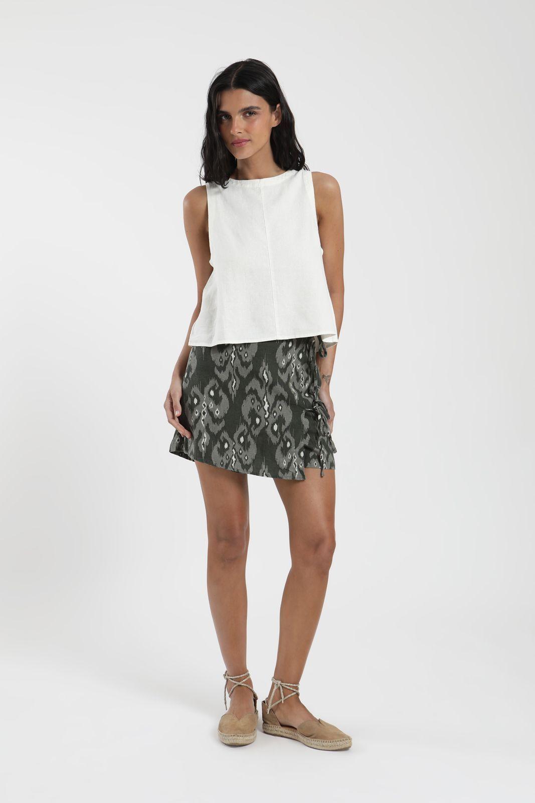 Falda corta Cintas print verde Lino Froens-2