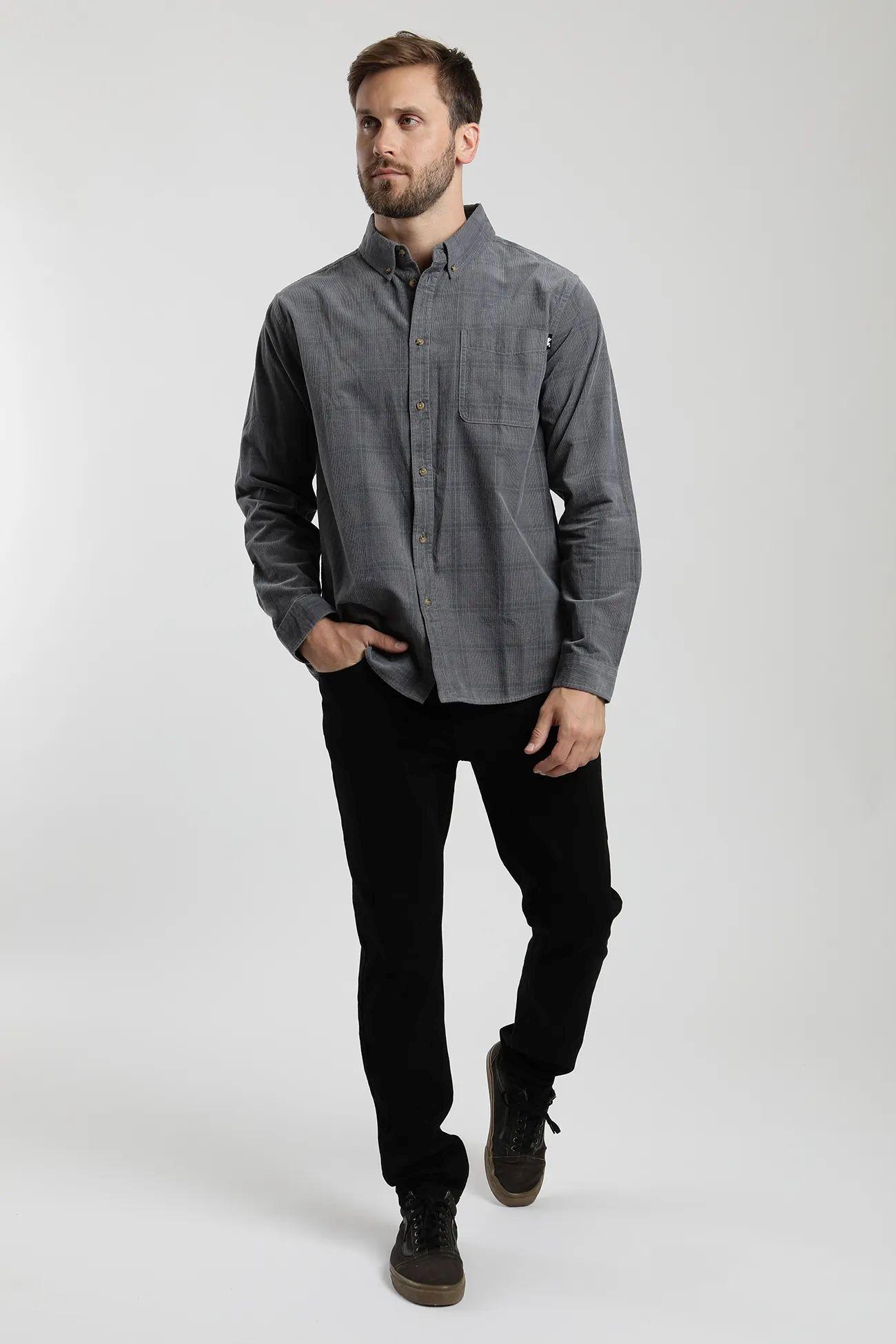 Camisa manga larga Corduroy Yarn azul  -3