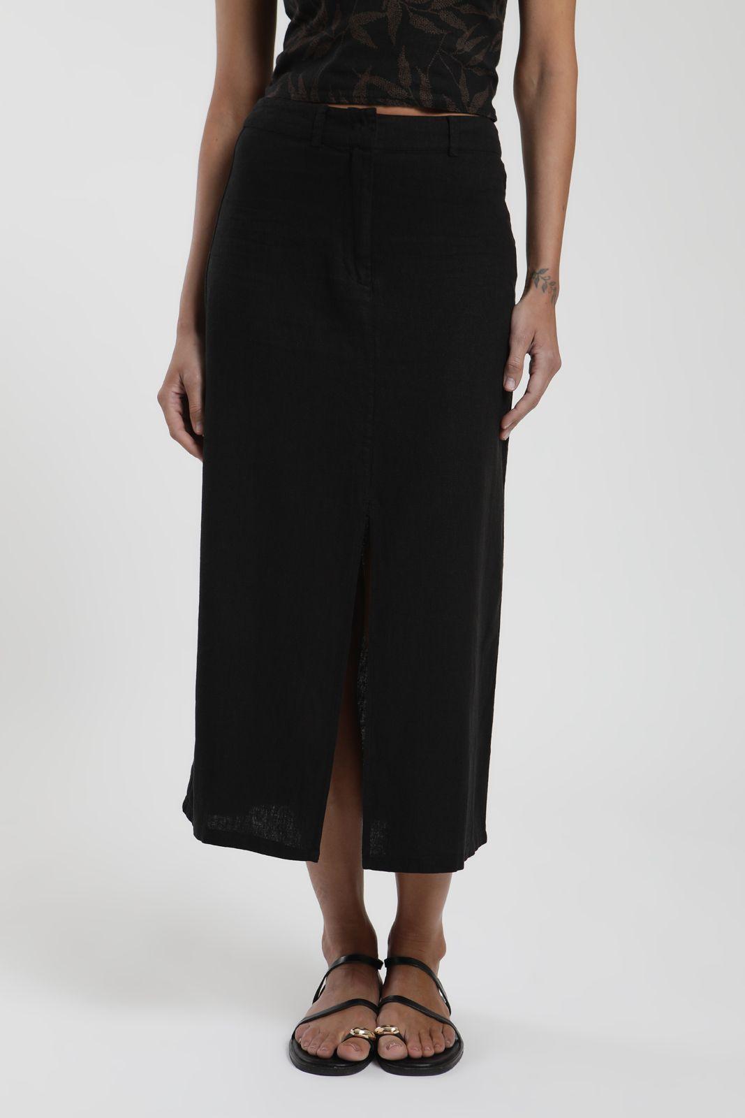 Falda larga Lisa negro Lino Froens-0