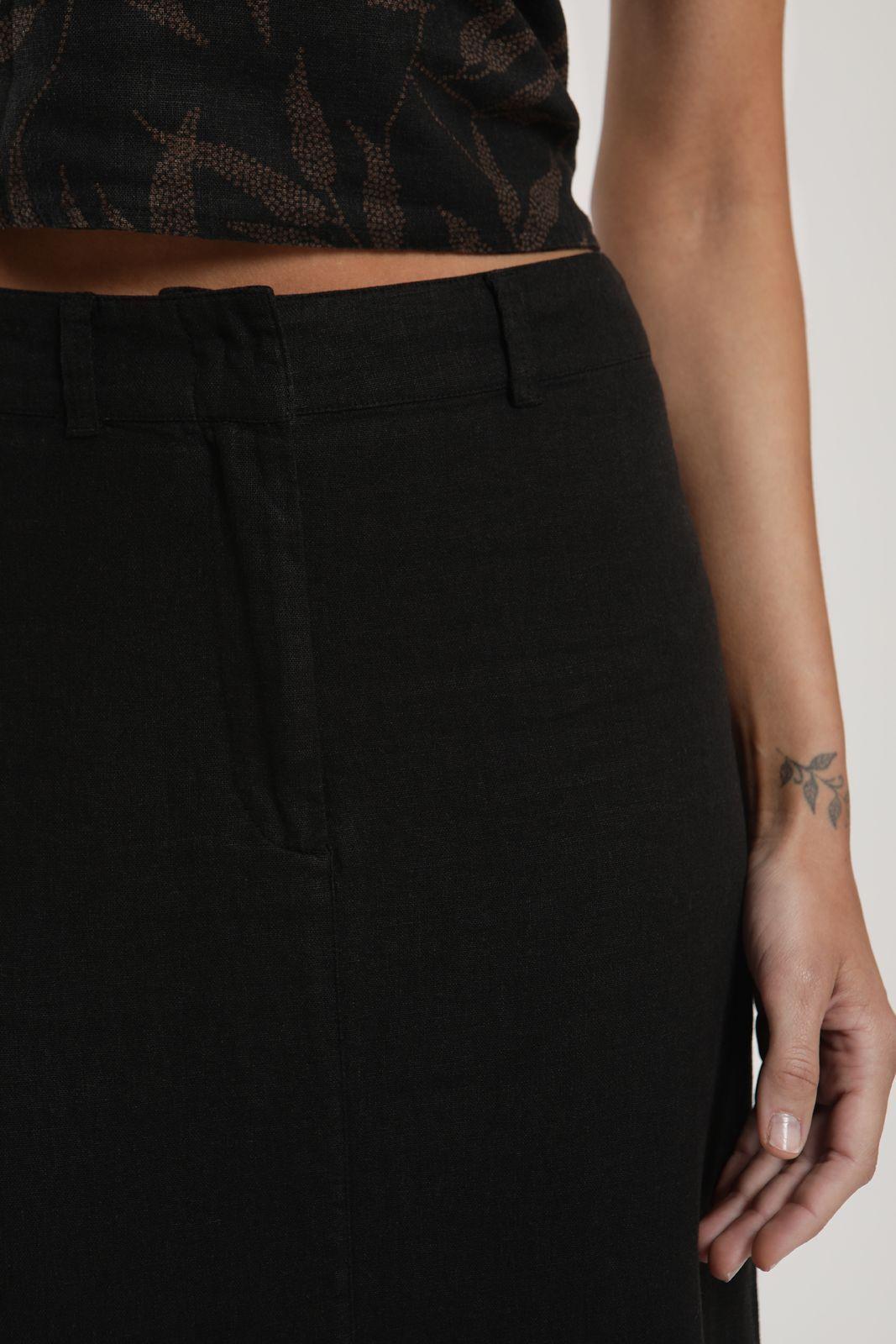 Falda larga Lisa negro Lino Froens-1