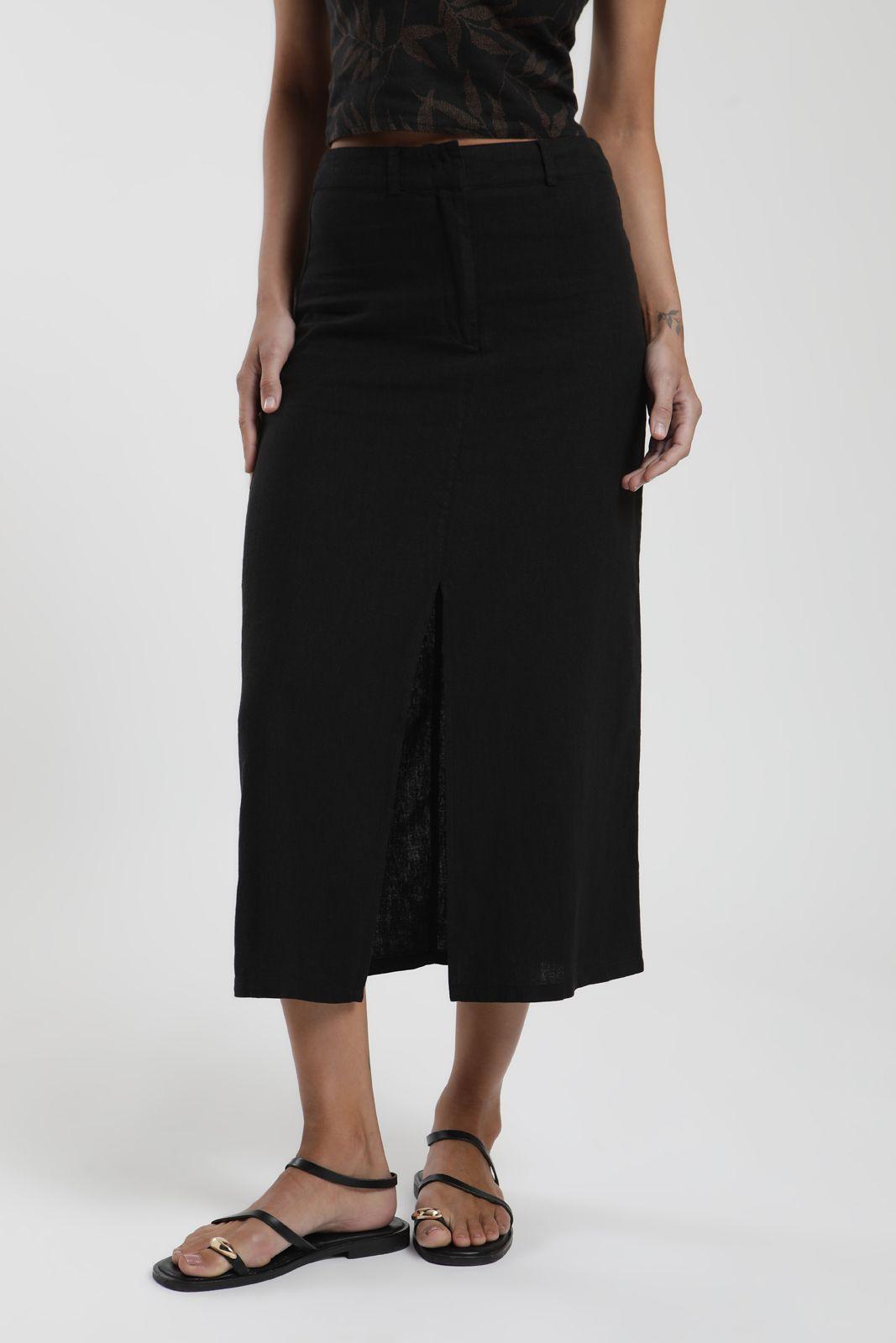 Falda larga Lisa negro Lino Froens-3