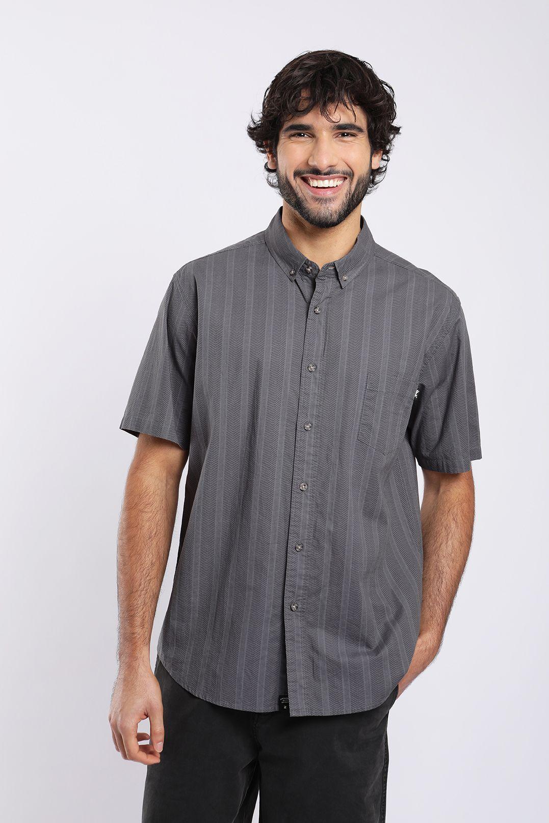 Camisa manga corta Texture hombre Military gris  -0