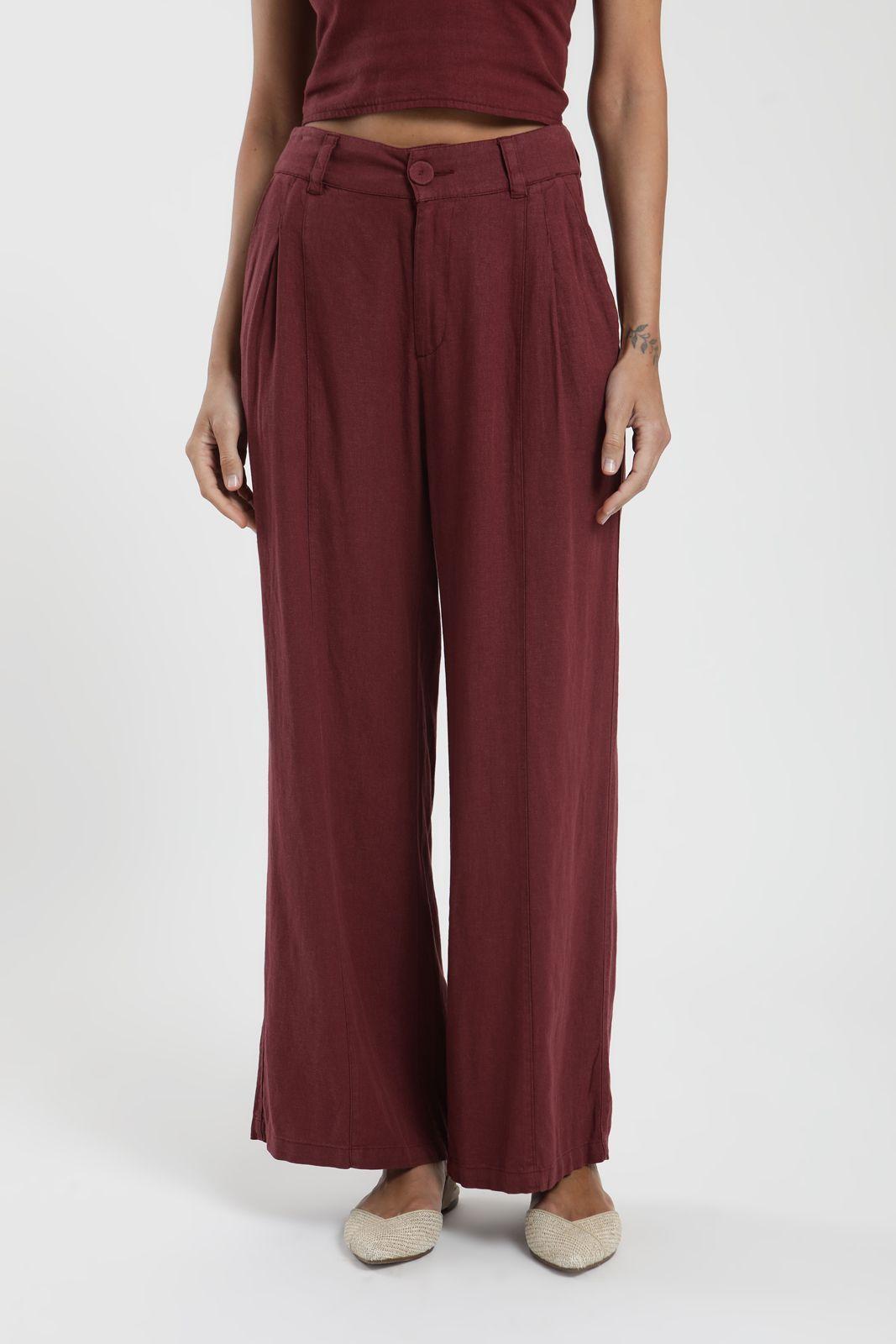 Pantalón mujer Docas burdeo Lino Froens-0