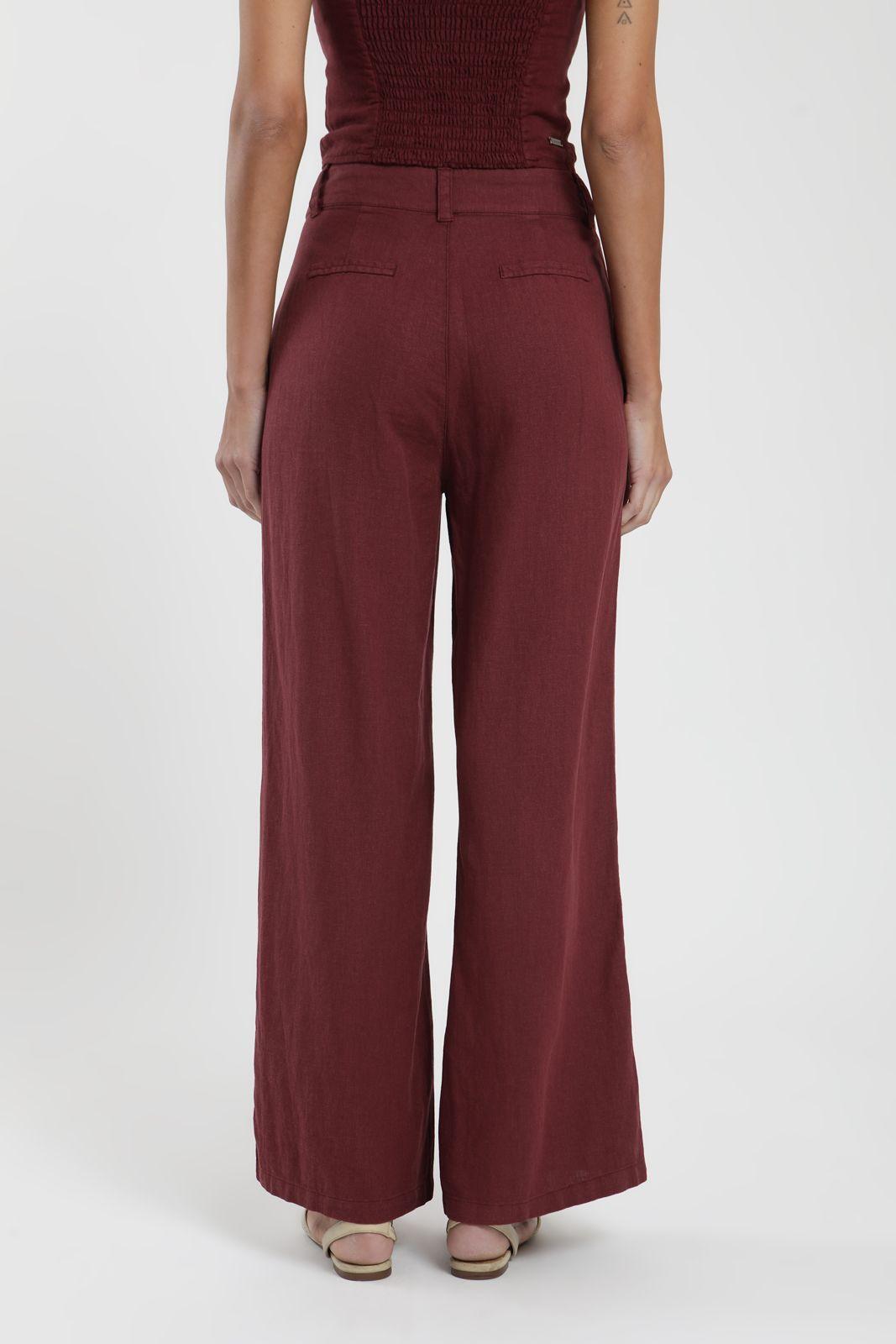 Pantalón mujer Docas burdeo Lino Froens-1