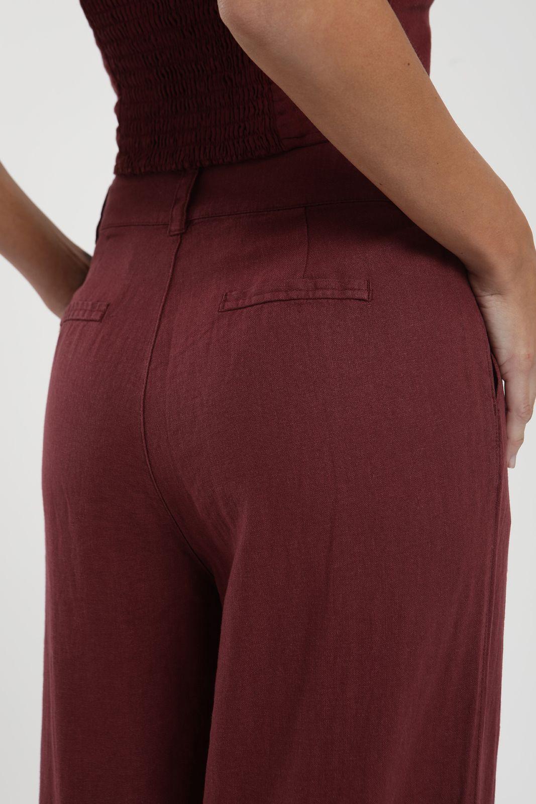 Pantalón mujer Docas burdeo Lino Froens-2