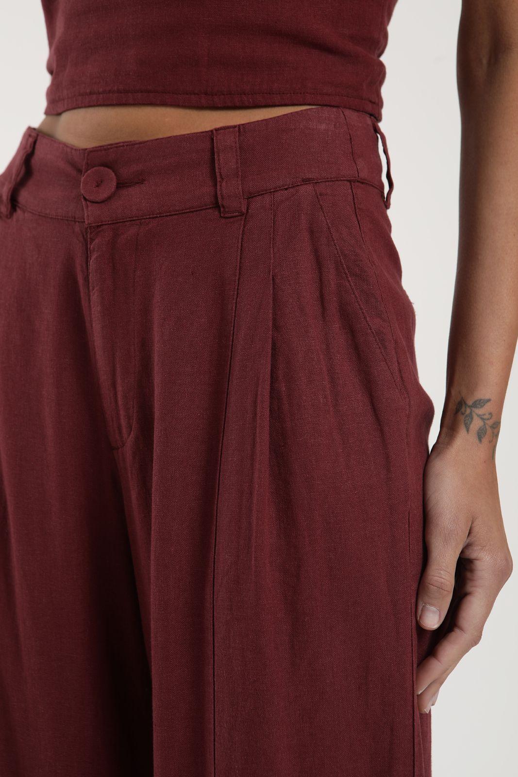 Pantalón mujer Docas burdeo Lino Froens-3