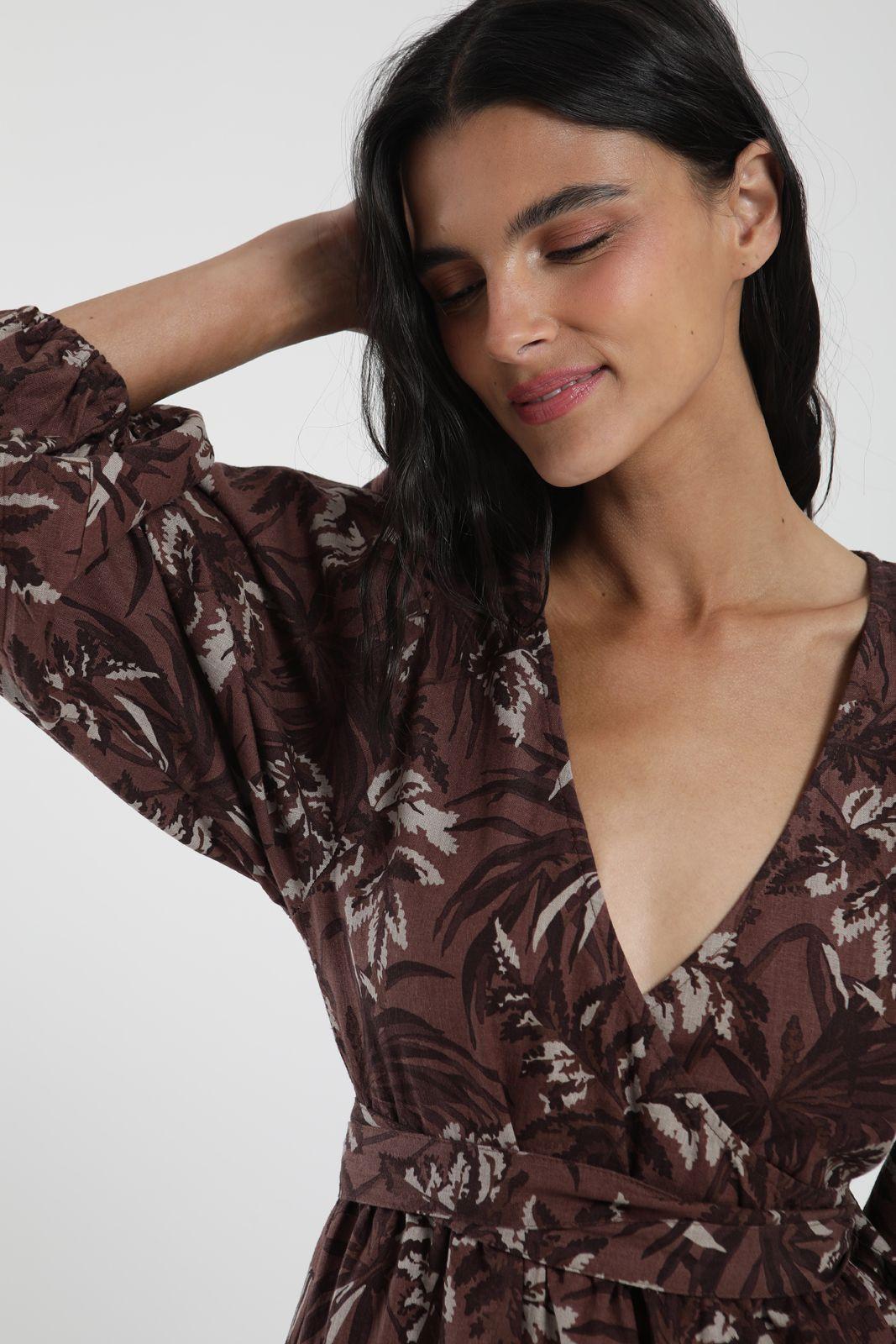 Vestido Corto Wrap Mujer -Lino-2