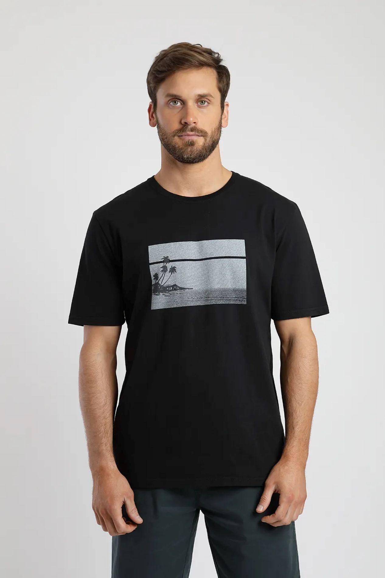 Polera manga corta hombre Playa negro  -0