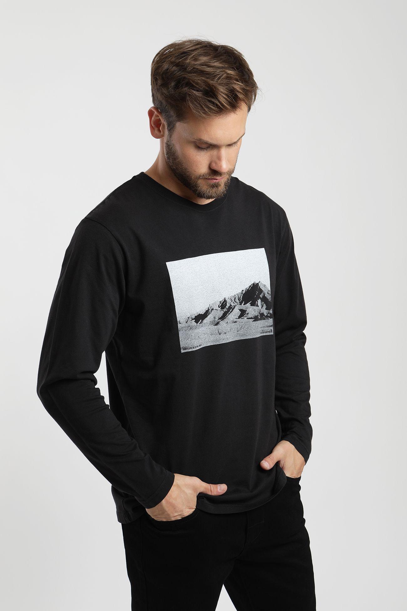Polera manga larga hombre Foto negro  -0