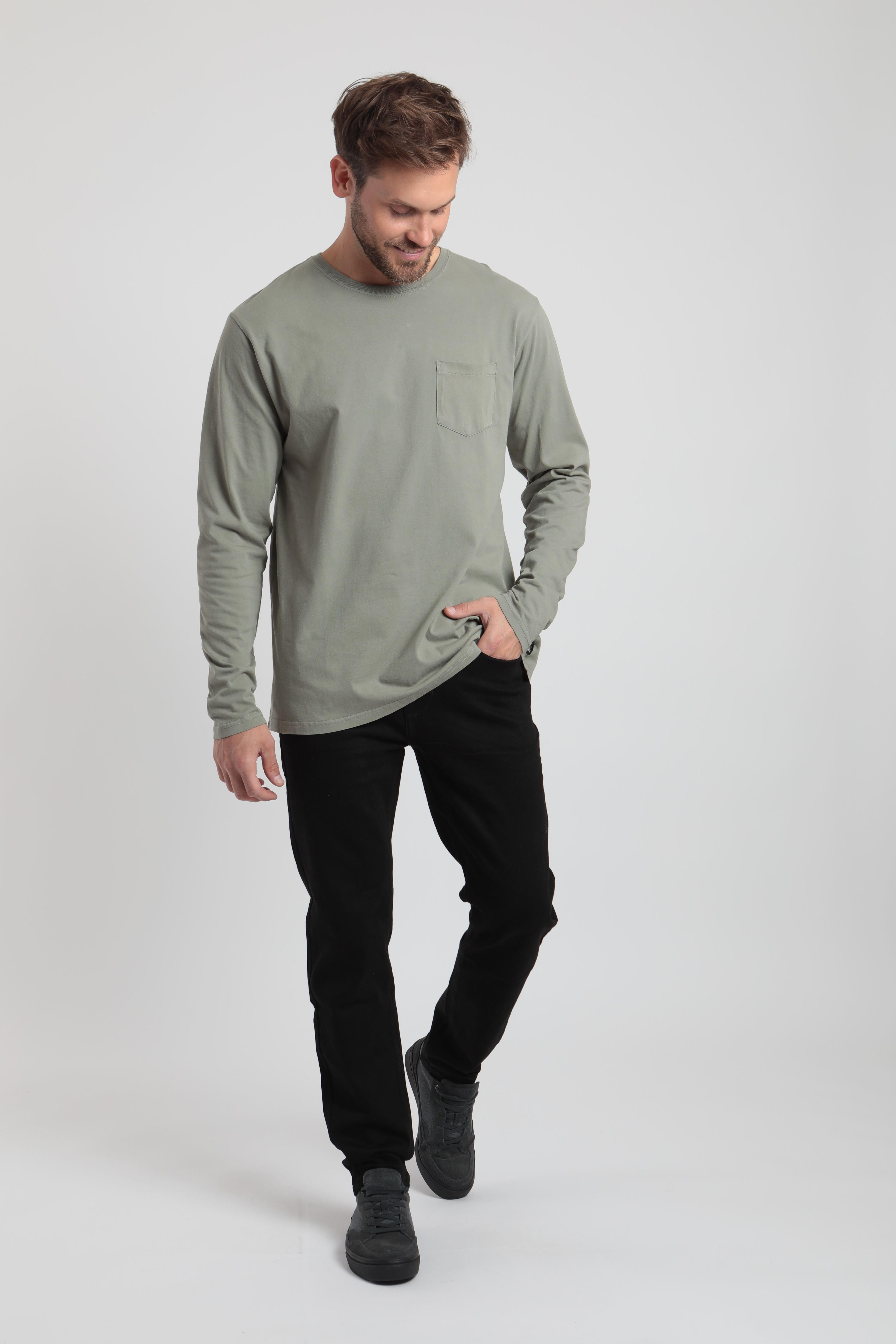 Polera manga larga hombre bolsillo verde -3