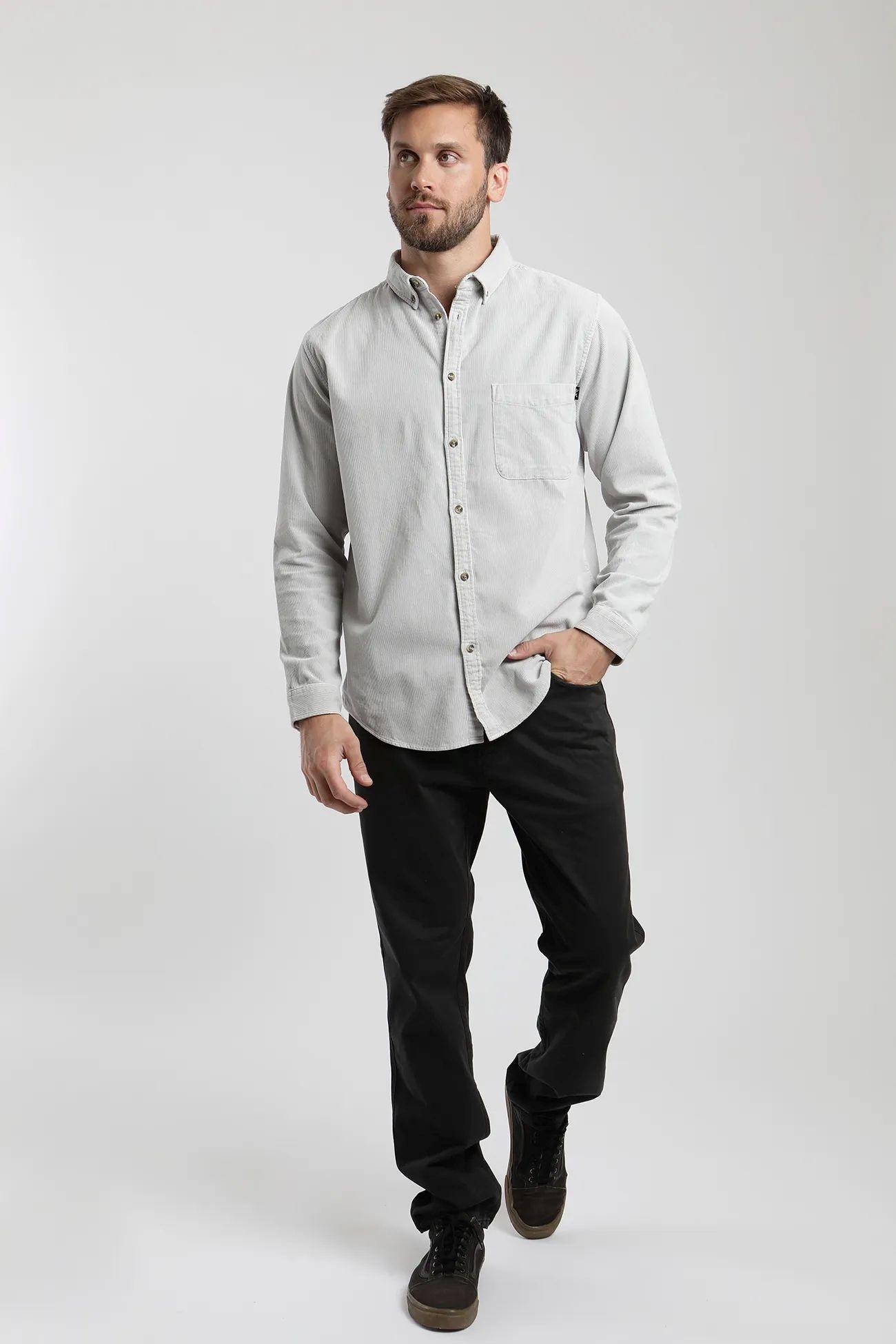 Camisa manga larga Corduroy gris  -3