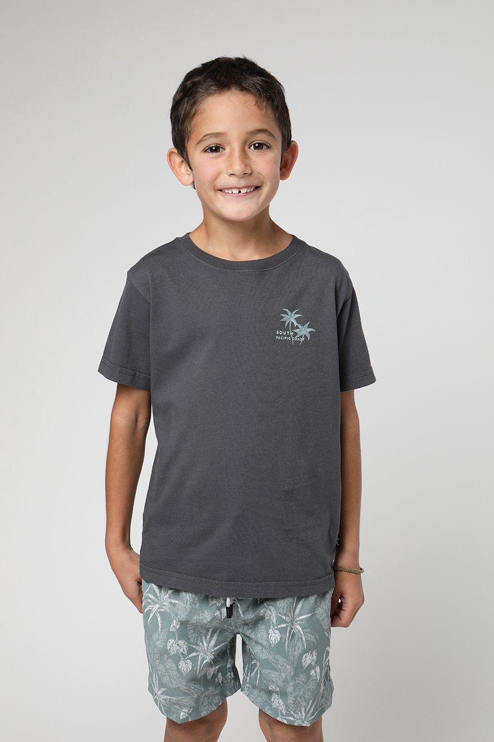 Polera manga corta kids Paraíso grafito -0