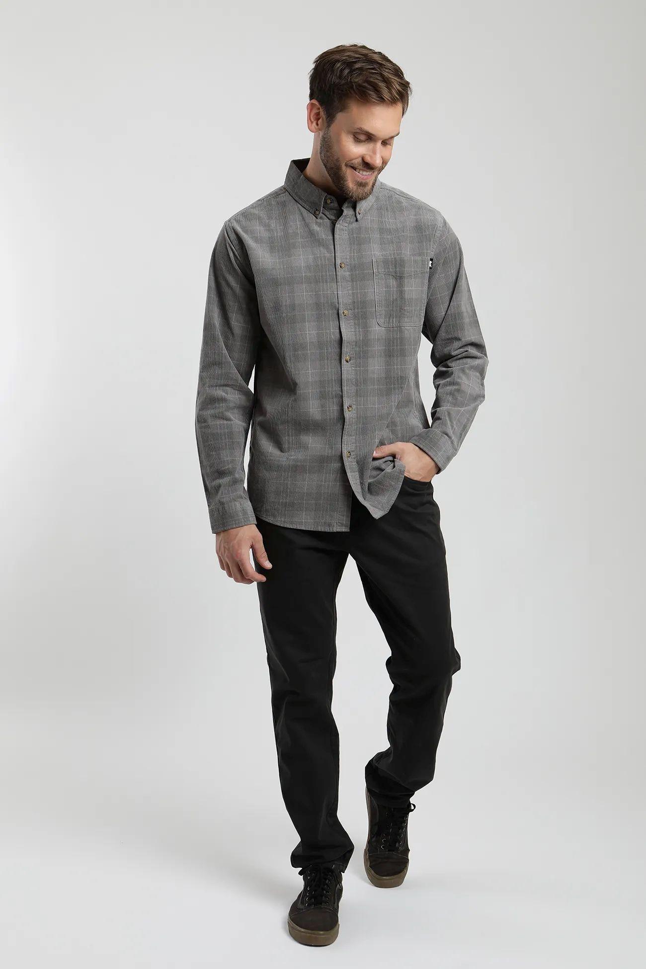 Camisa manga larga Corduroy Yarn gris  -3