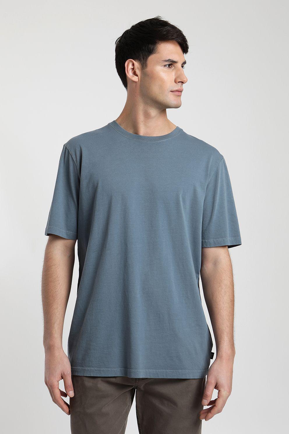 Polera manga corta hombre Plain azul -0