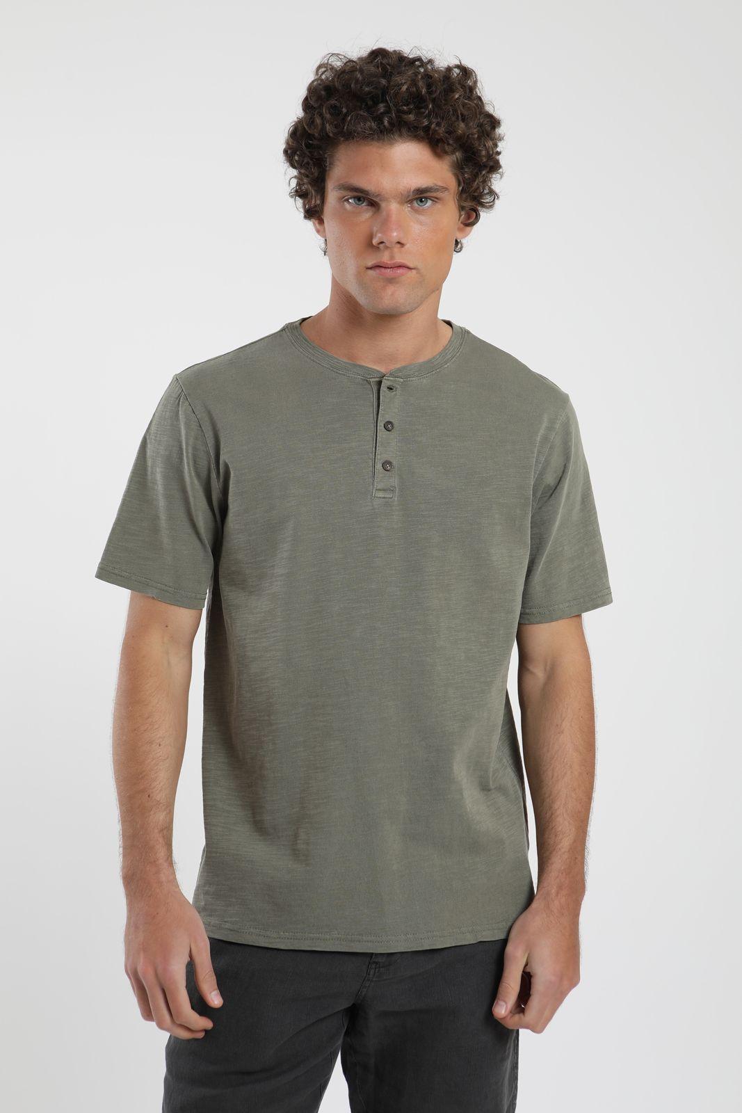 Polera hombre manga corta Mao verde Algodón orgánico Froens-0
