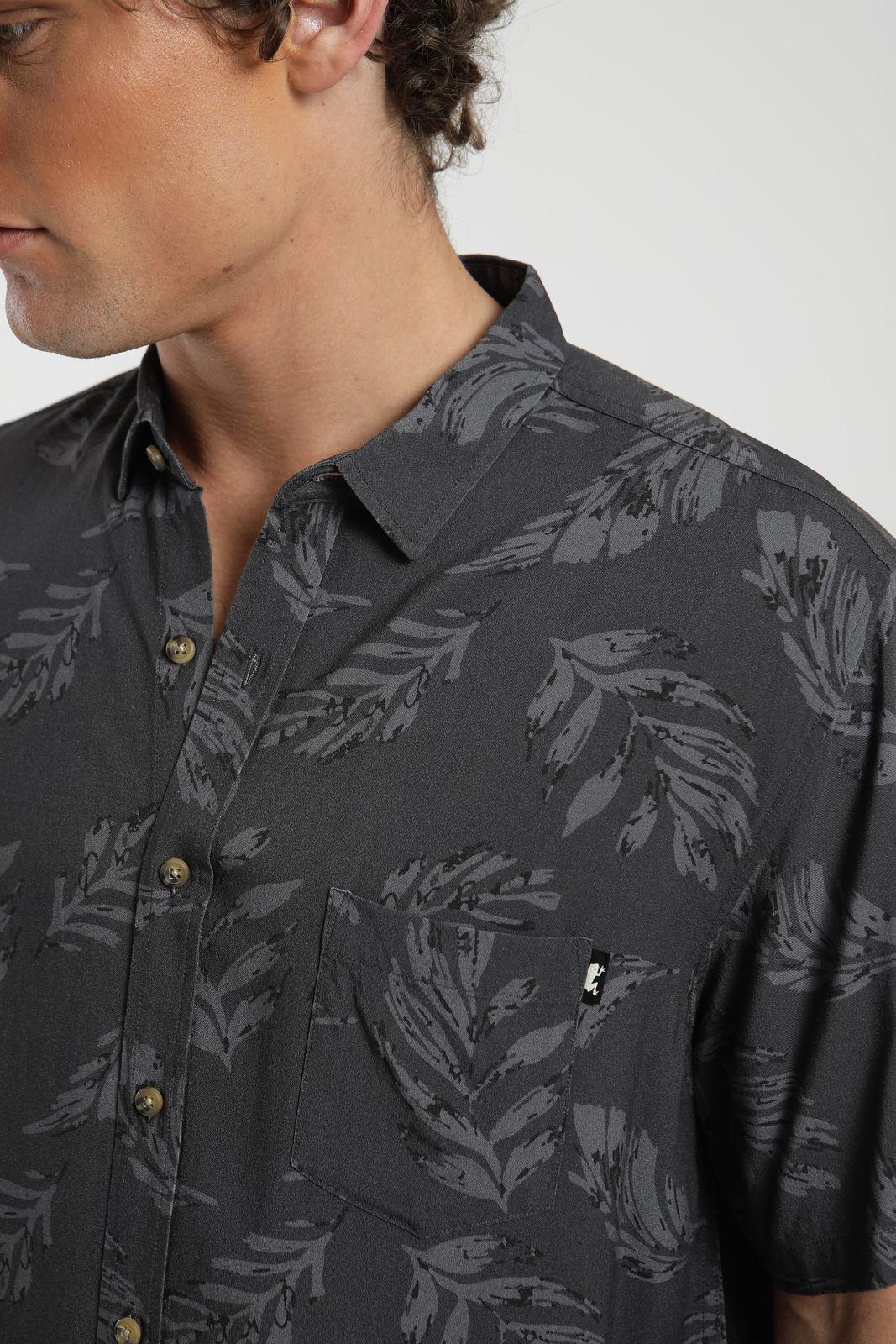Camisa hombre manga corta Trazo Hojas grafito Viscosa Froens-2