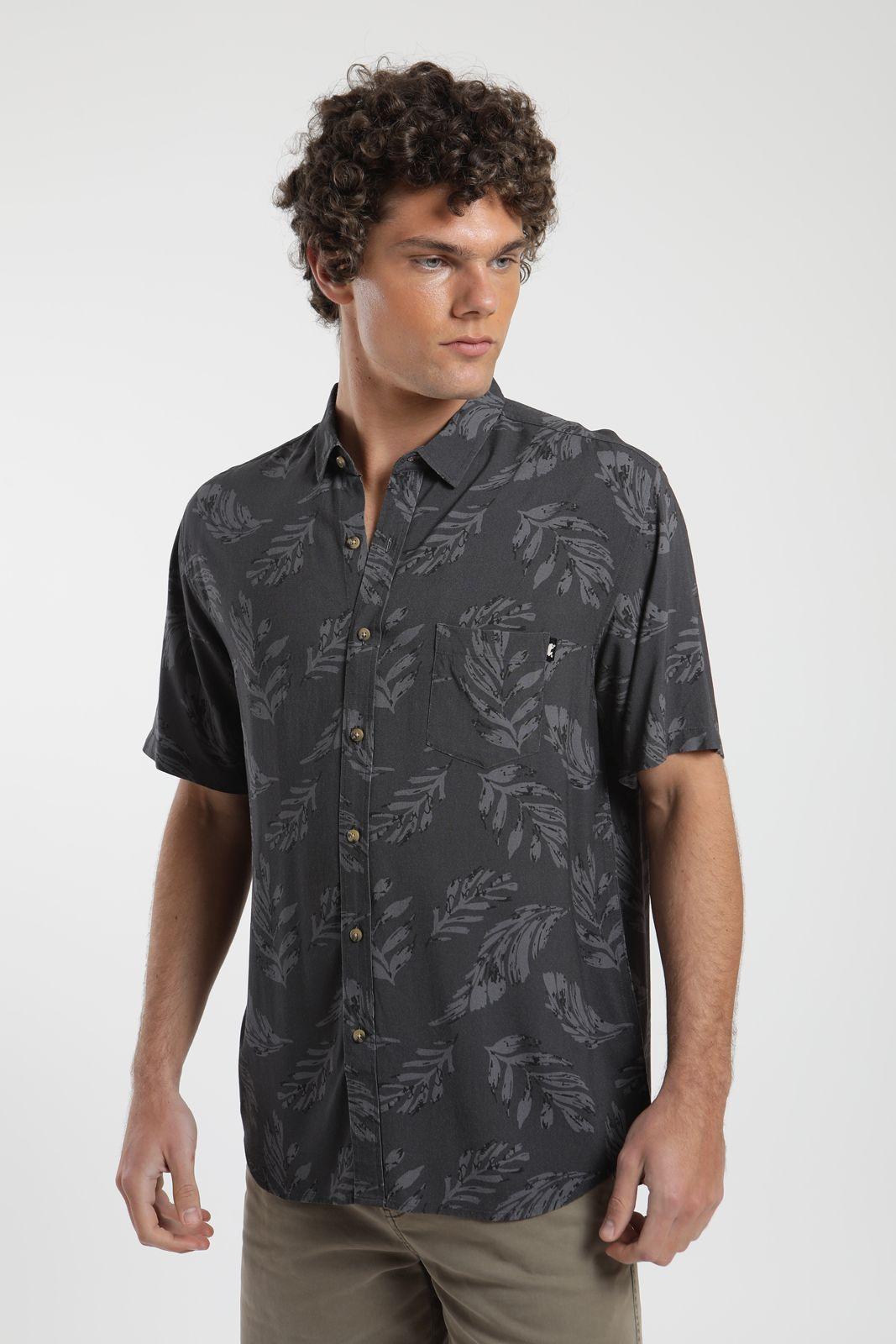 Camisa hombre manga corta Trazo Hojas grafito Viscosa Froens-3