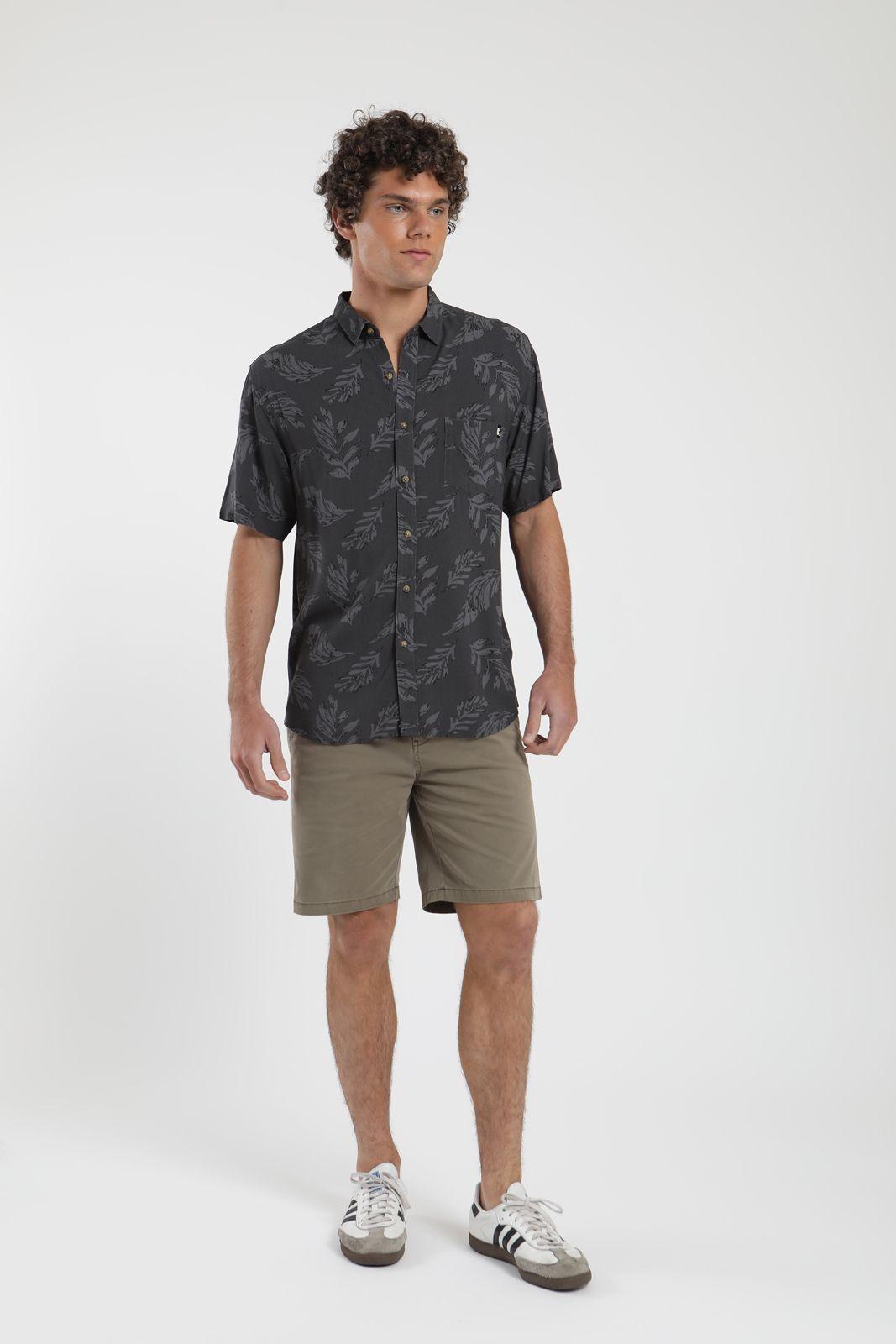 Camisa hombre manga corta Trazo Hojas grafito Viscosa Froens-4