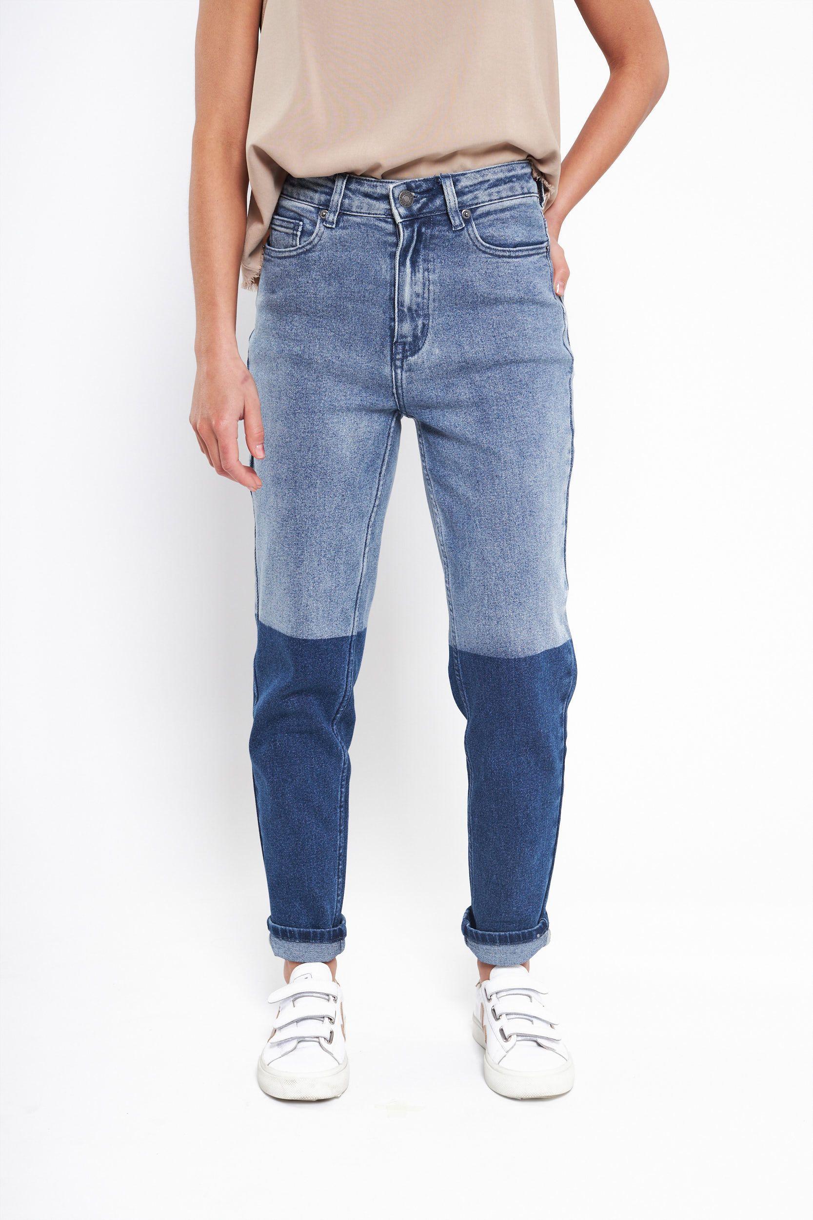 Jeans straight mujer Bicolor azul-0