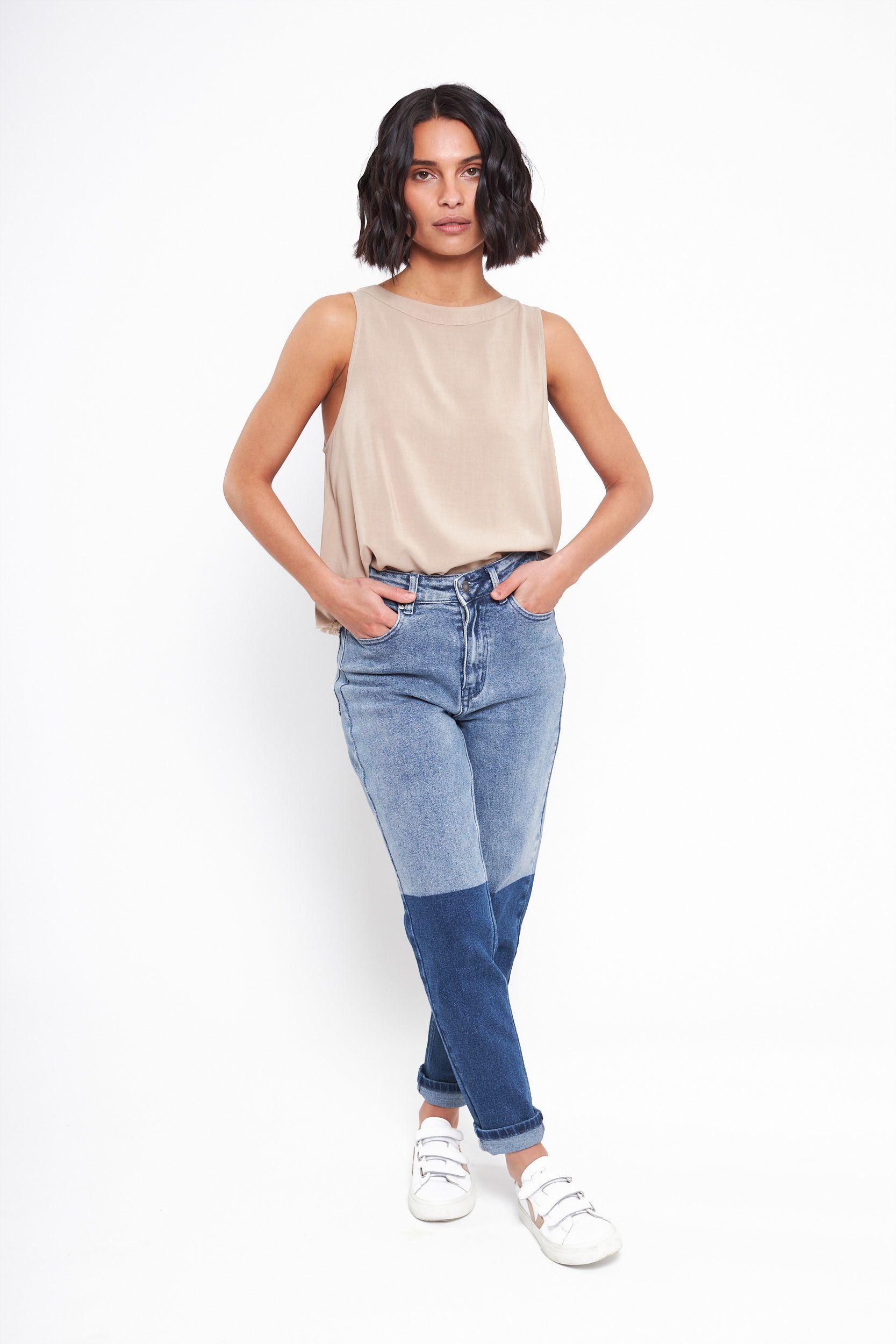 Jeans straight mujer Bicolor azul-2