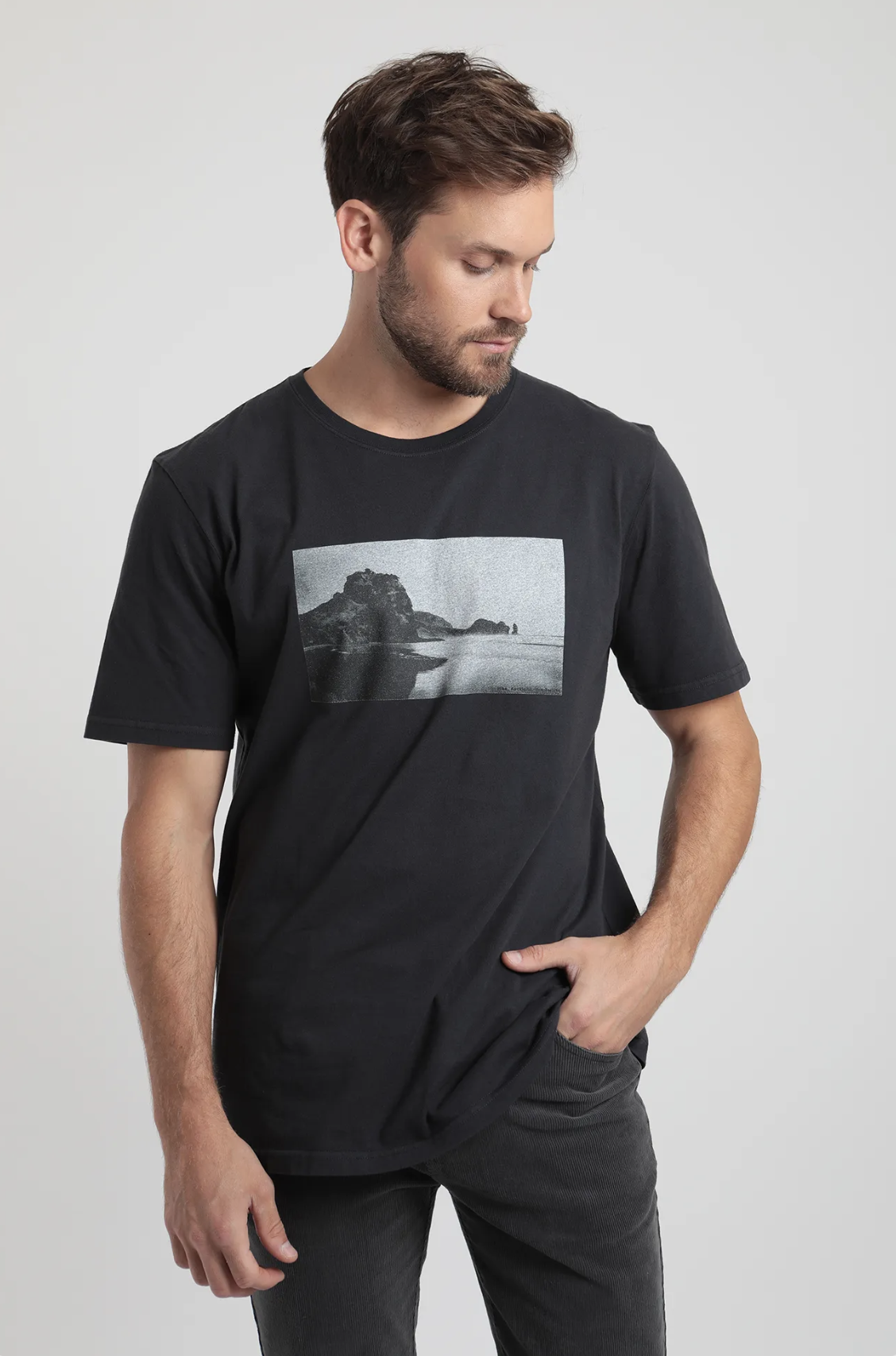 Polera manga corta hombre foto grafito -0