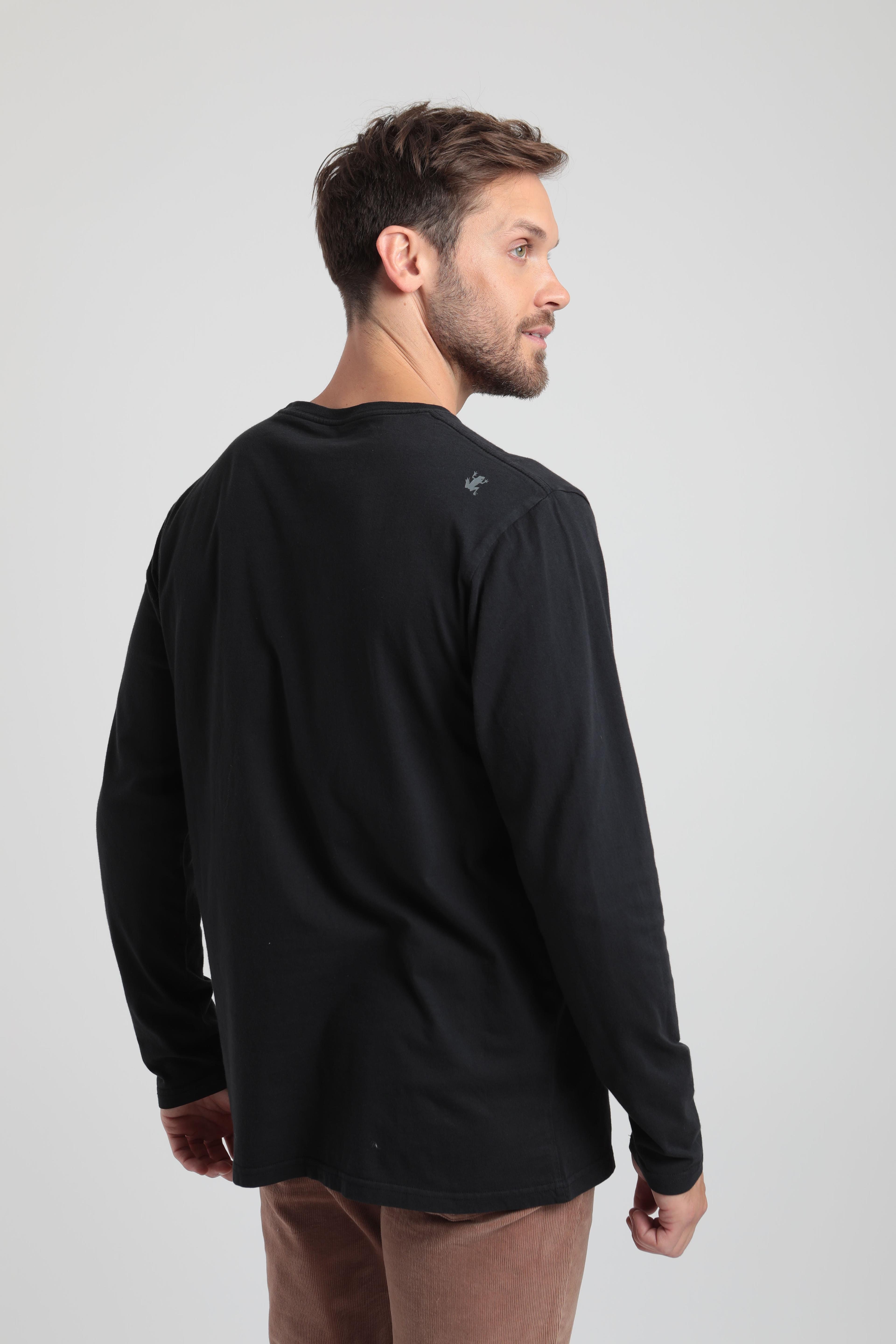 Polera manga larga hombre bolsillo negro -2