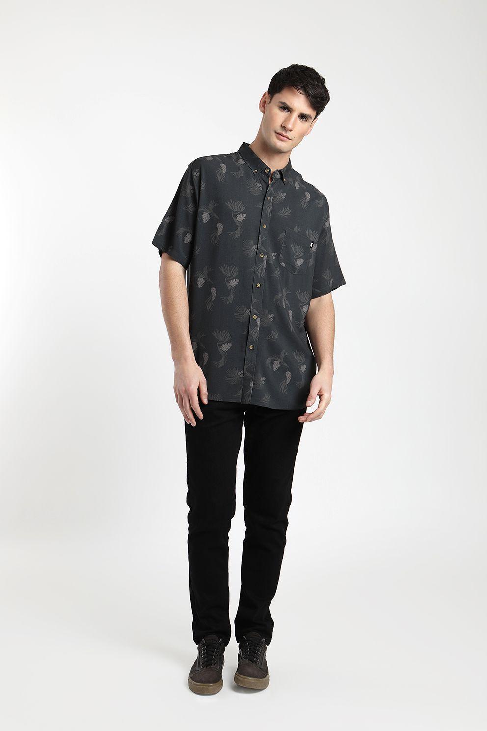 Camisa manga corta Viscosa Piñas negro -3