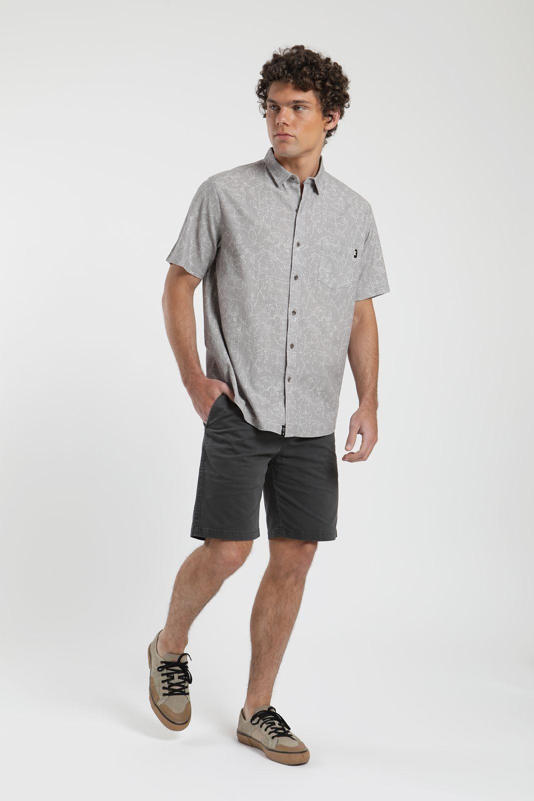 Camisa hombre manga corta Líneas Flores taupe Algodón orgánico Froens-2