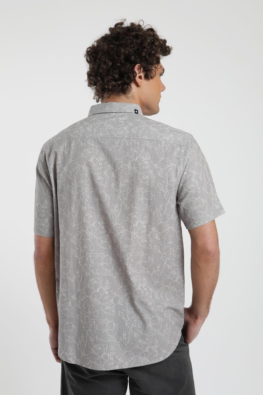 Camisa hombre manga corta Líneas Flores taupe Algodón orgánico Froens-3