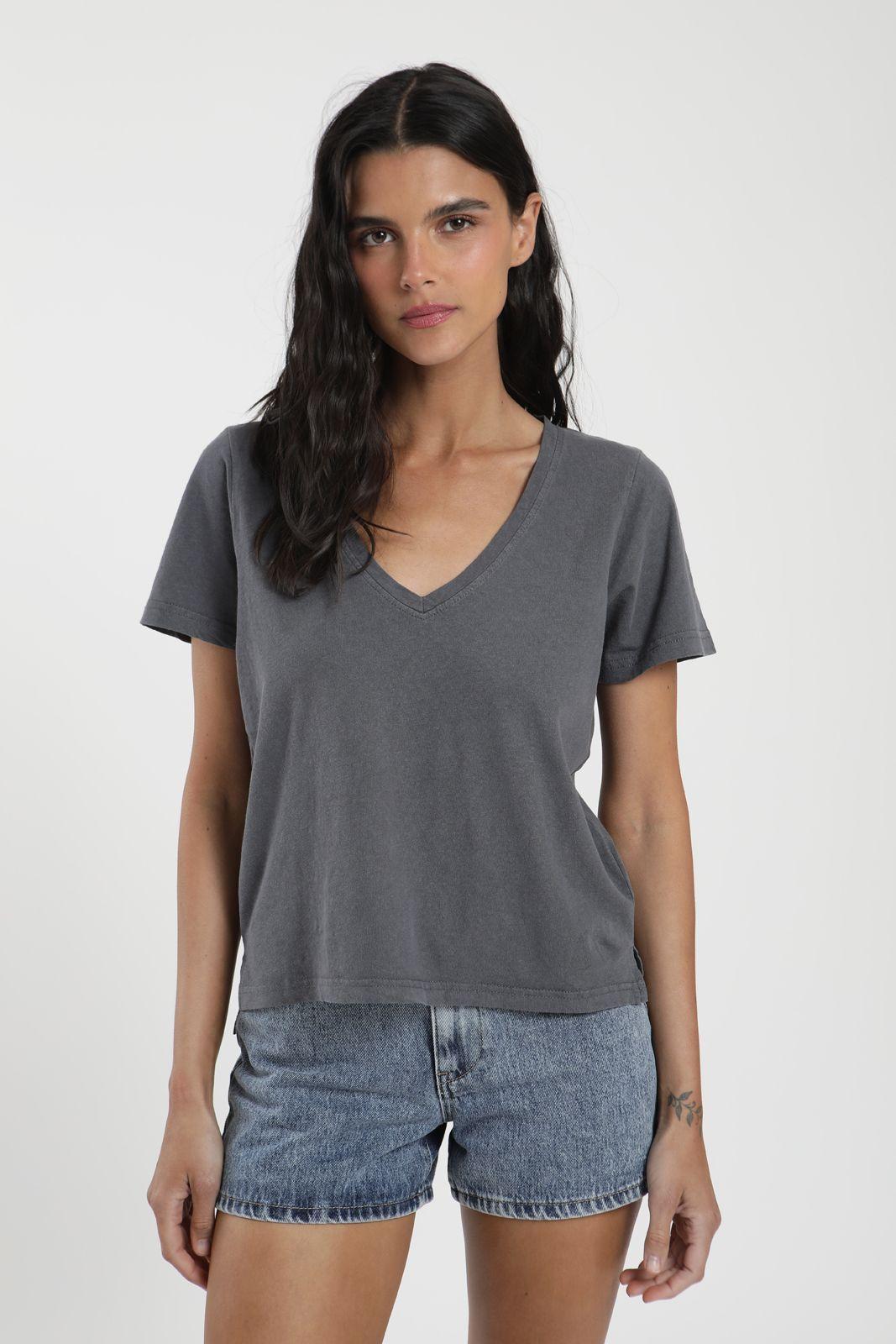 Polera mujer manga corta Basic grafito Algodón orgánico Froens-0