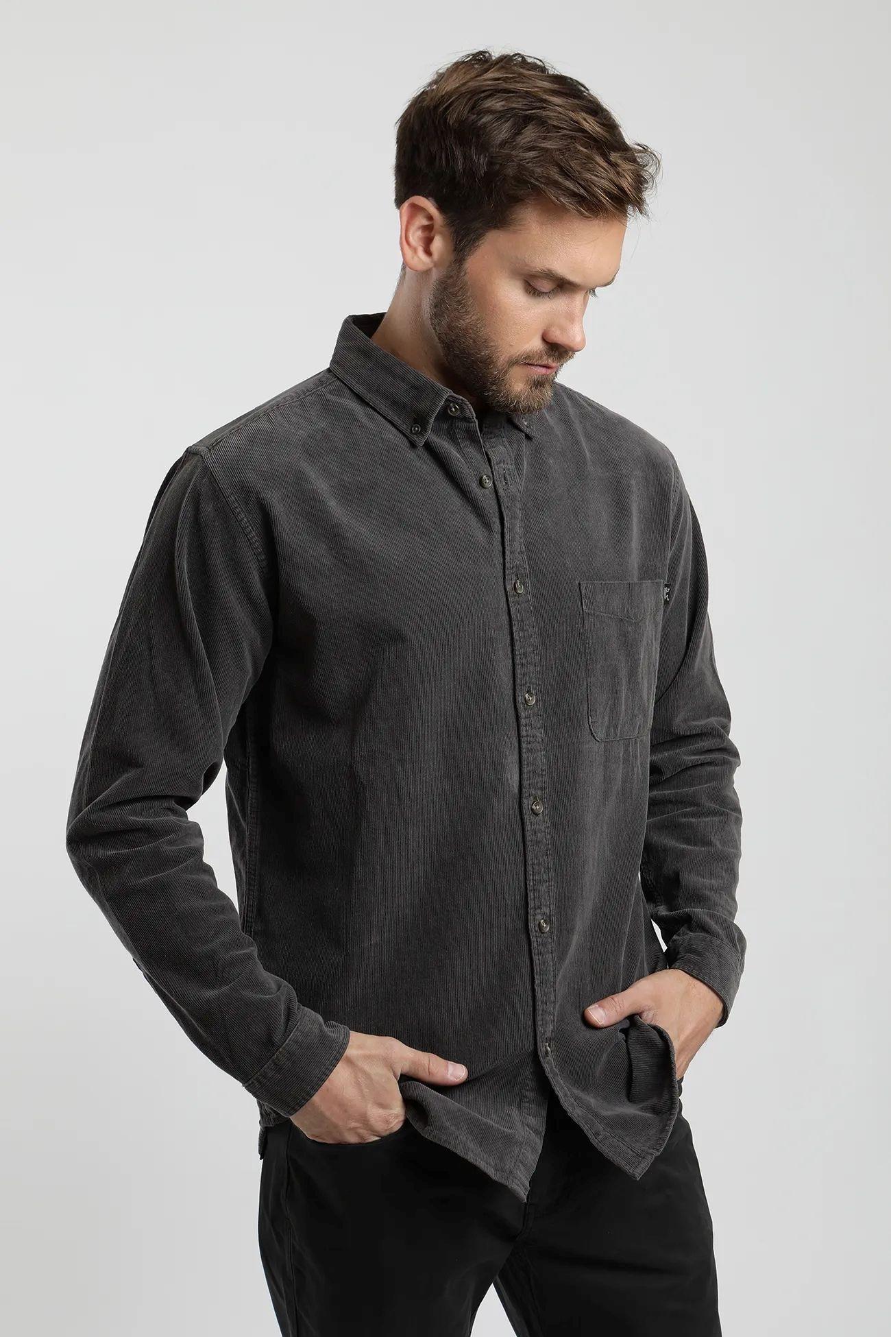 Camisa manga larga Corduroy grafito  -0