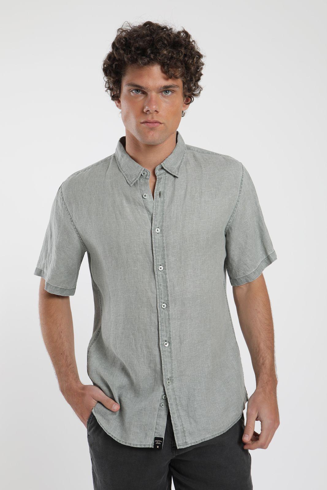 Camisa hombre manga corta verde Lino Froens-0