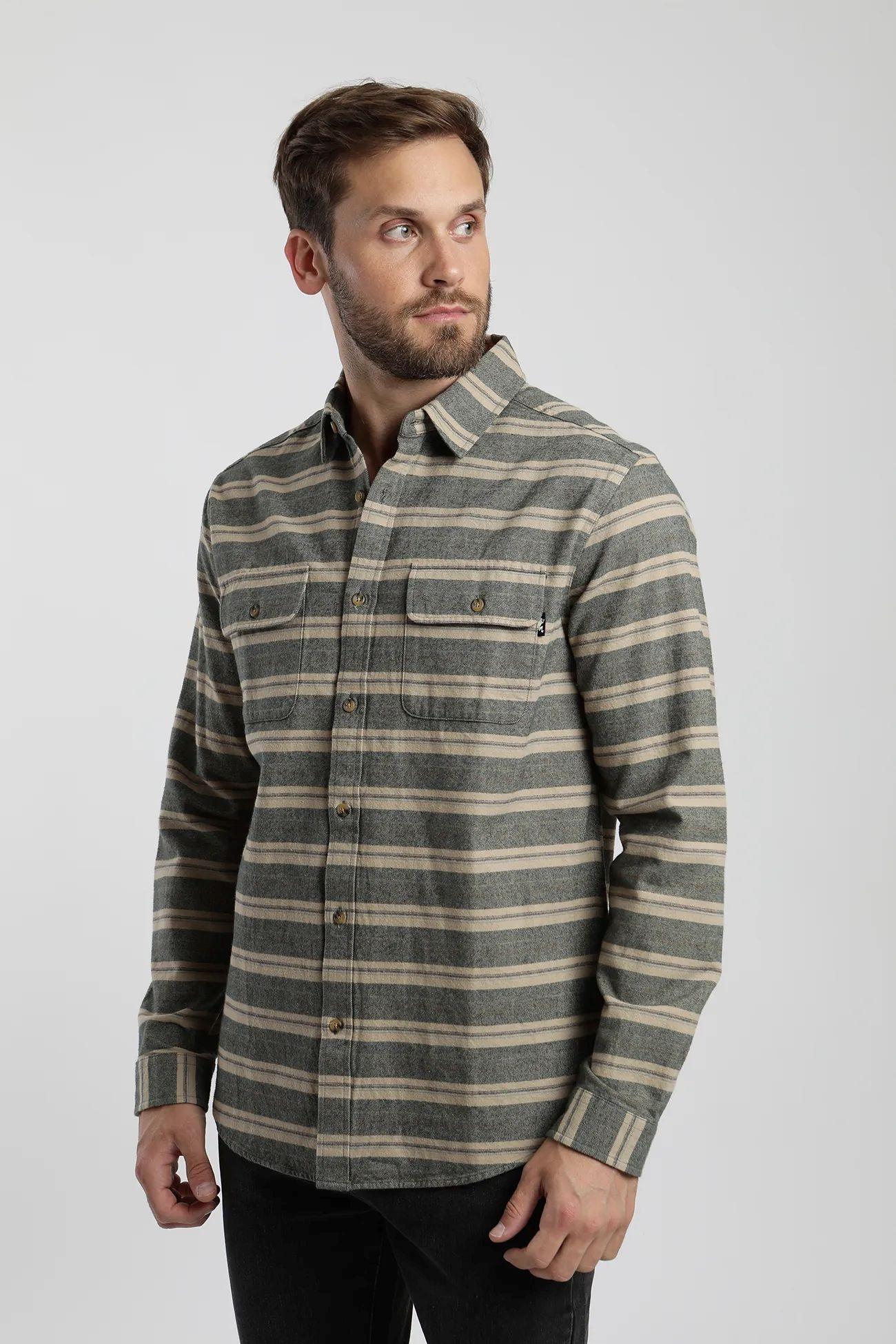 Camisa manga larga Print Franela petróleo  -0