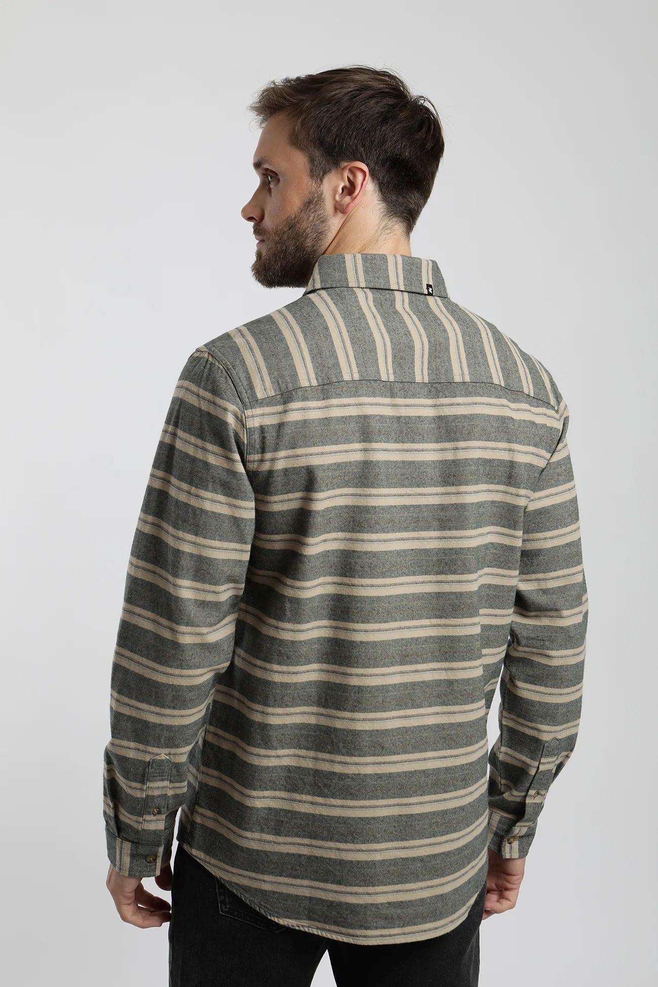 Camisa manga larga Print Franela petróleo  -1