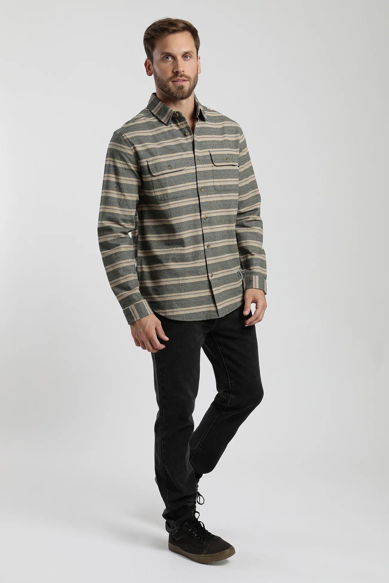 Camisa manga larga Print Franela petróleo  -3