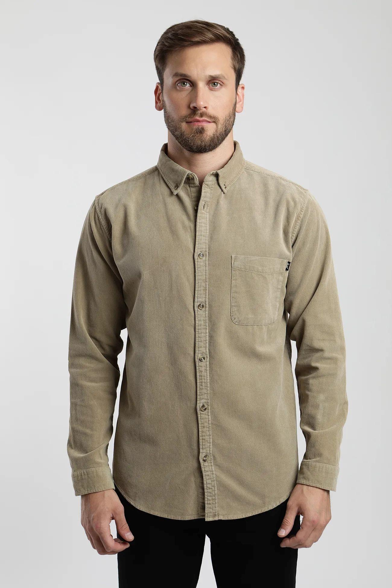 Camisa manga larga Corduroy olivo  -0