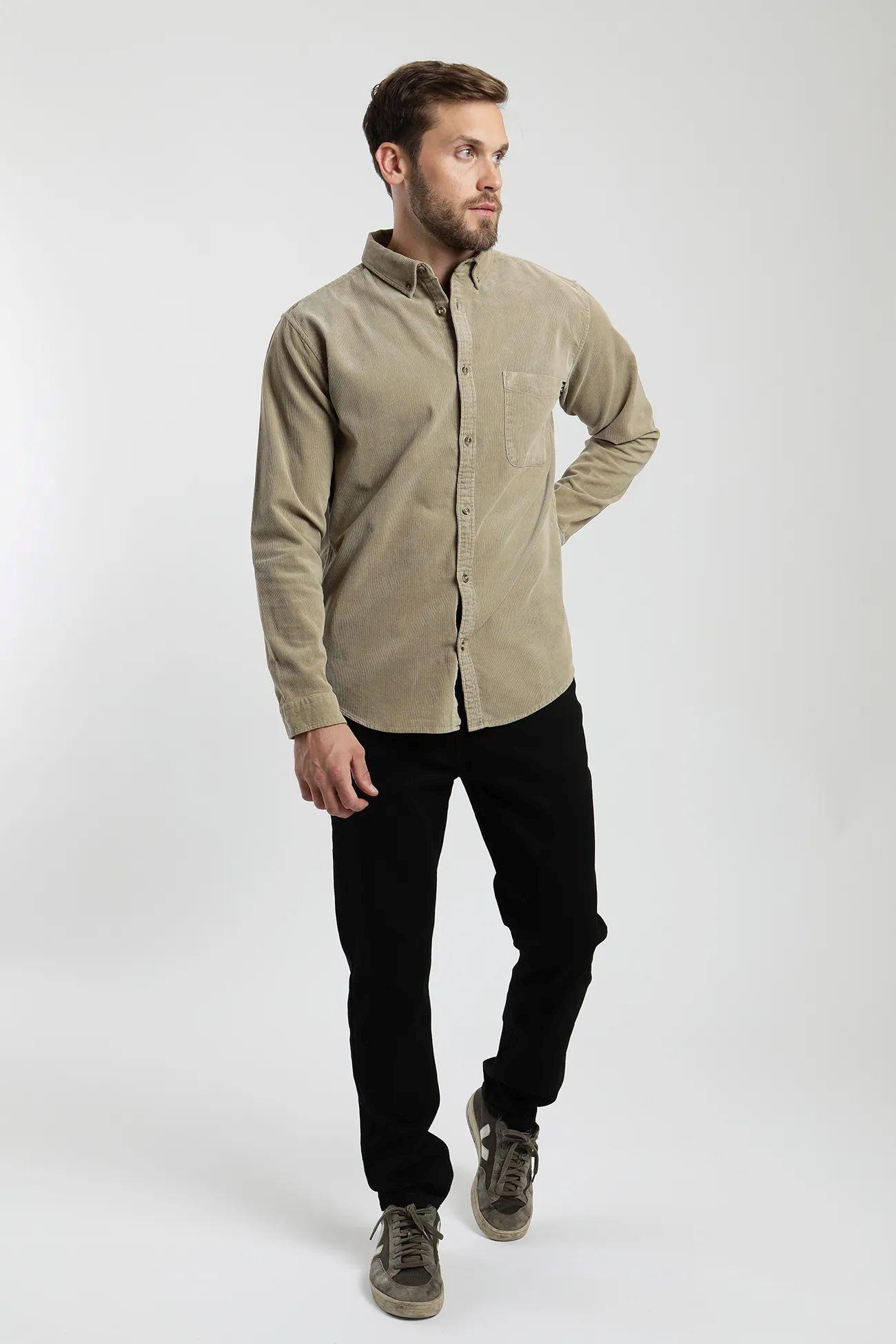 Camisa manga larga Corduroy olivo  -3