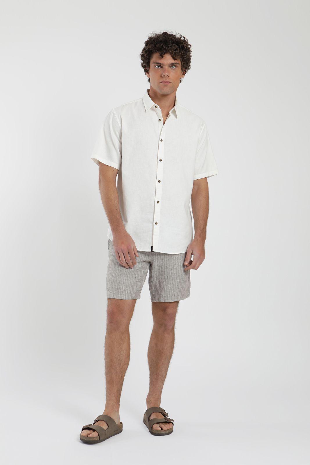 Short hombre de Lino rayas taupe Froens-3