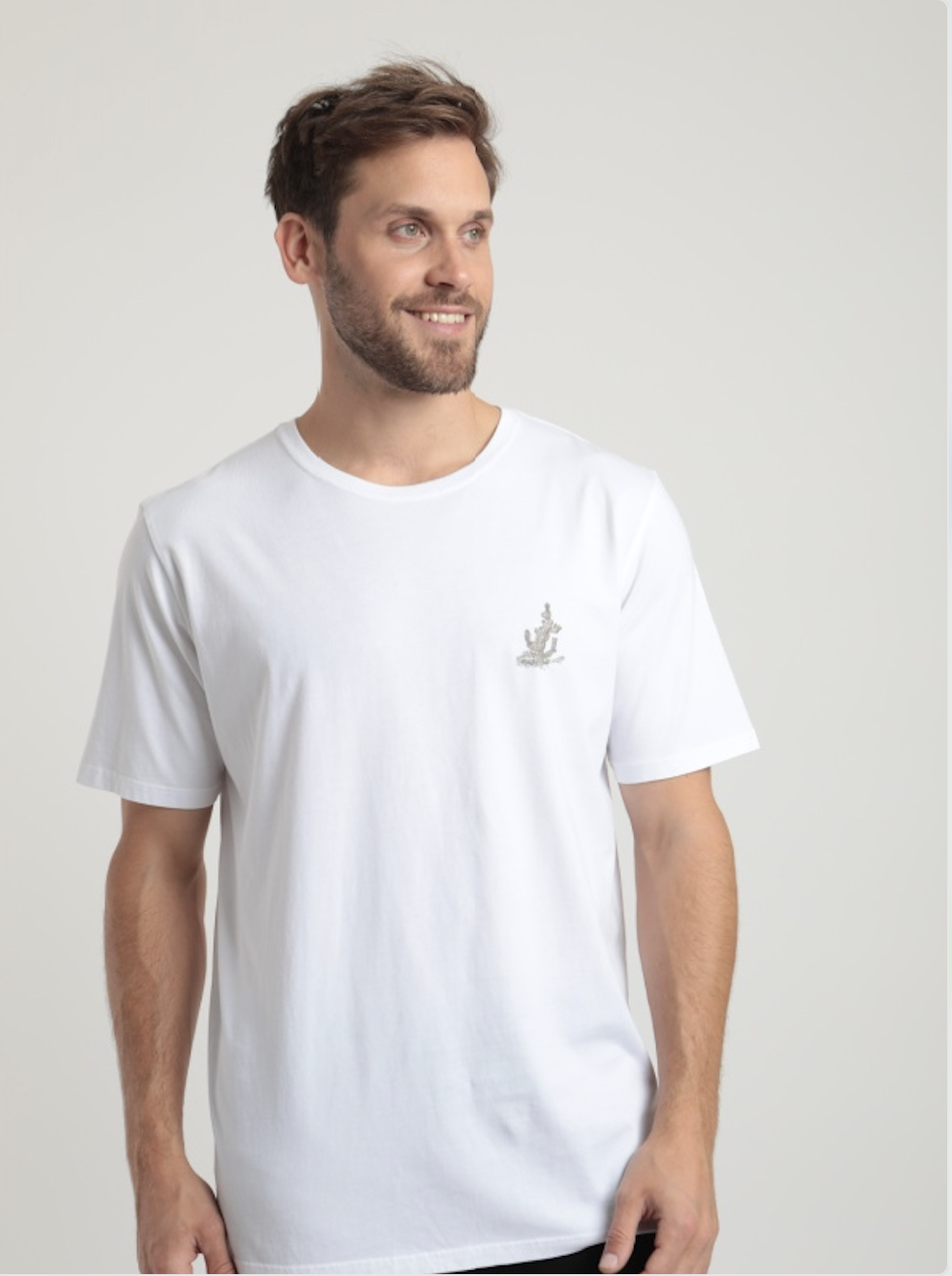 Polera manga corta hombre cactus blanco -0