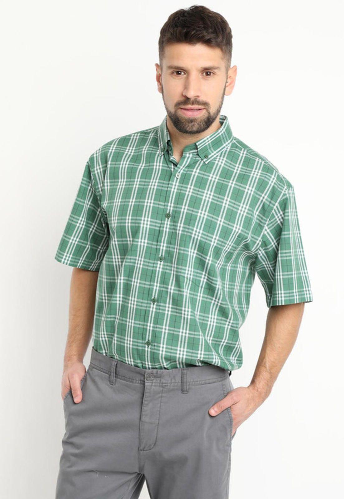 Camisa Fantasia Premium Manga Corta Boton Cuello Verde Oscuro-0