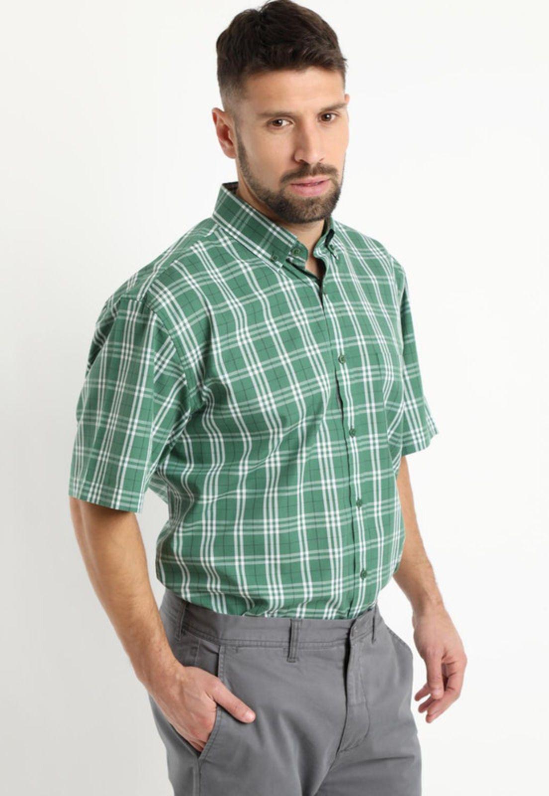 Camisa Fantasia Premium Manga Corta Boton Cuello Verde Oscuro-1