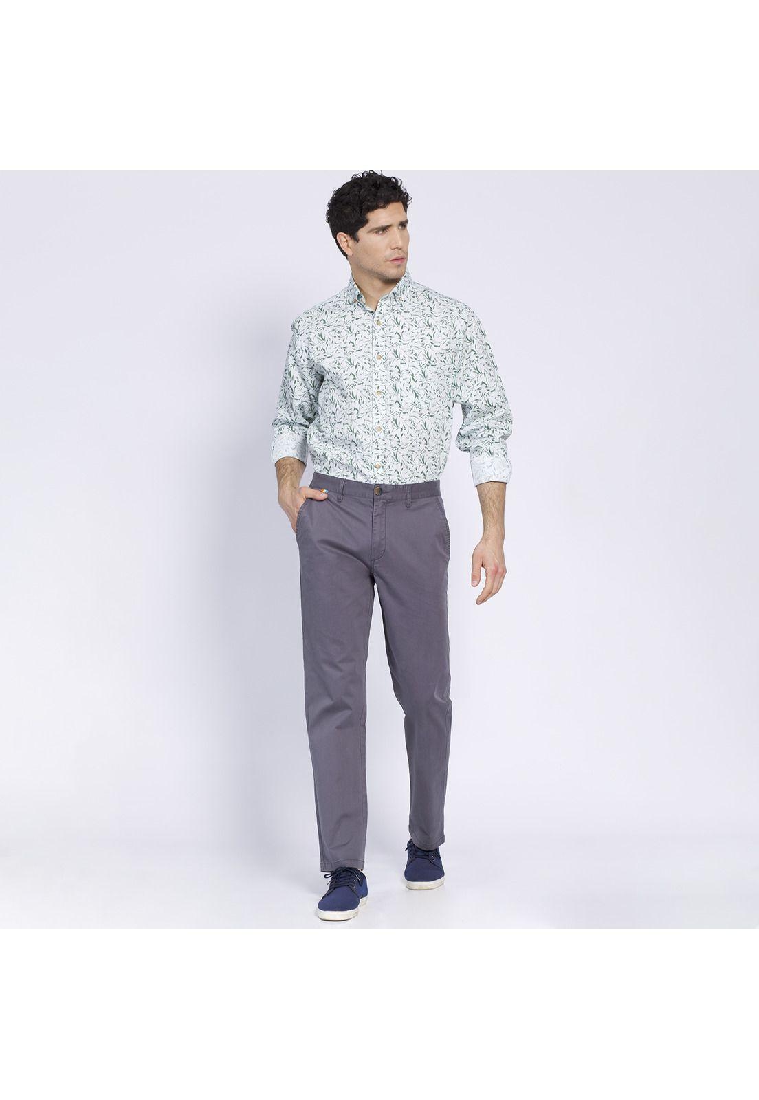 Pantalón Hombre Frente Plano Slim Fit Spandex Gris-0