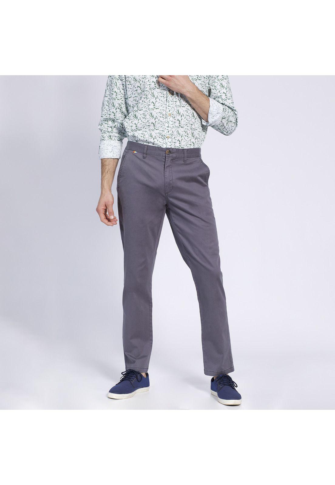 Pantalón Hombre Frente Plano Slim Fit Spandex Gris-1