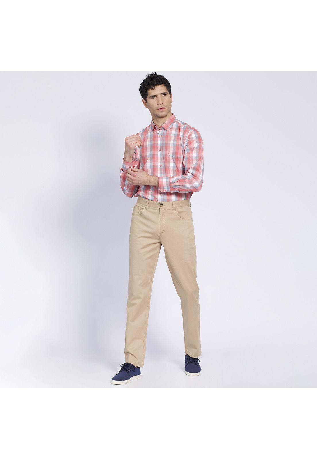 Pantalón Hombre 5 Bolsillos Slim Fit Spandex Beige-1
