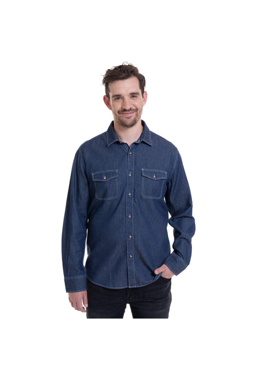 Camisa Denim Básica Azul Marino-0