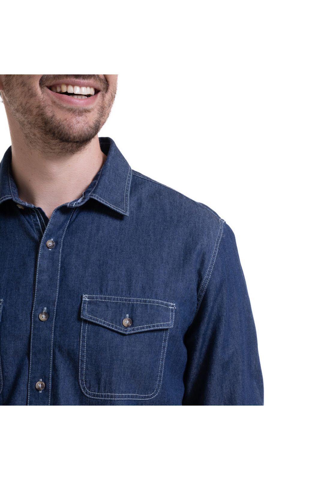 Camisa Denim Básica Azul Marino-3