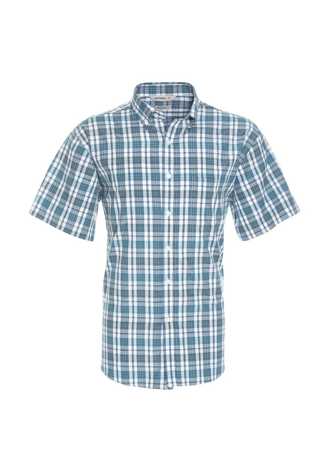 Camisa Manga Corta Fantasía Clásica Botón Cuello Regular Fit Botón Cuello Verde-0