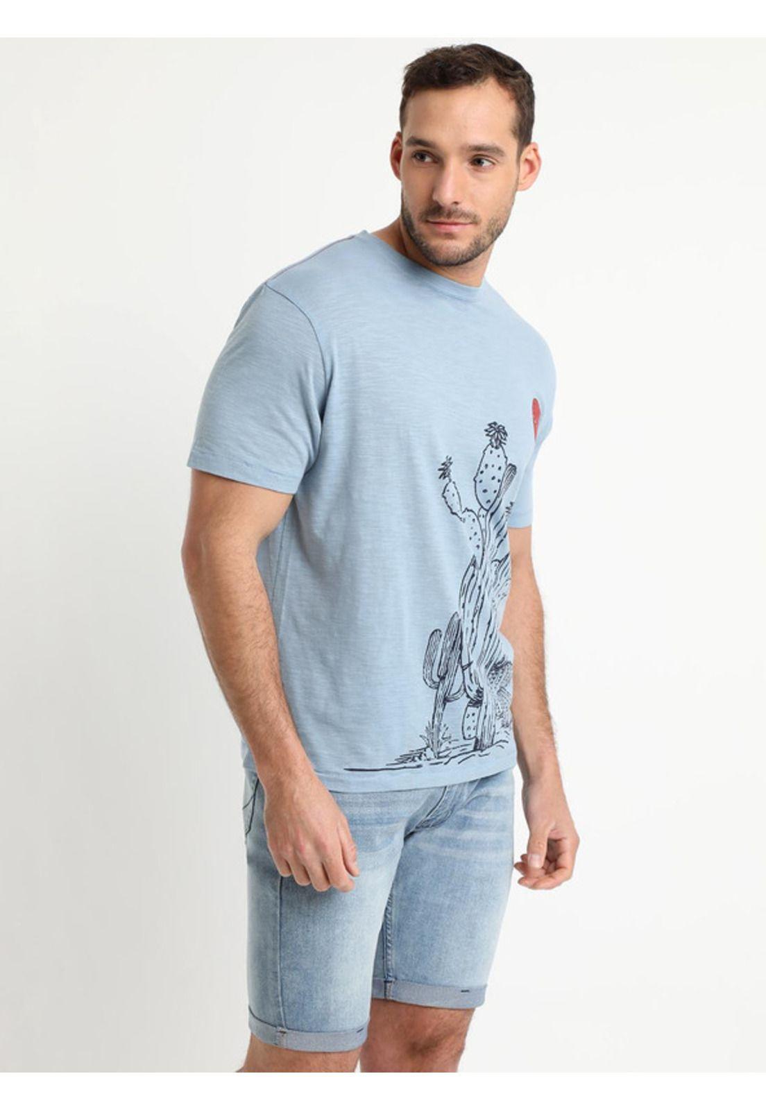 Polera Manga Corta Cuello Redondo Print Celeste-2