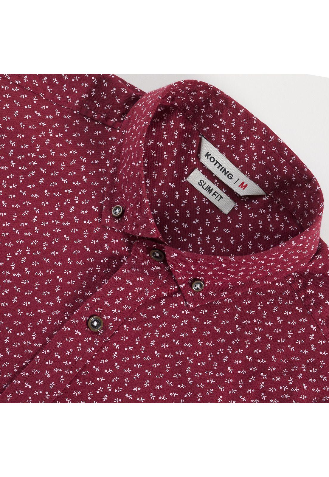 Camisa Manga Larga Oxford Estampada Slim Fit Botón Cuello Rojo-3